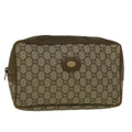 GUCCI GG PLUS Canvas Clutch Bag PVC Leather Beige th4270