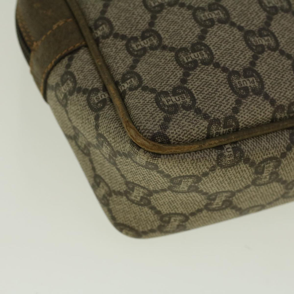 GUCCI GG PLUS Canvas Clutch Bag PVC Leather Beige th4270