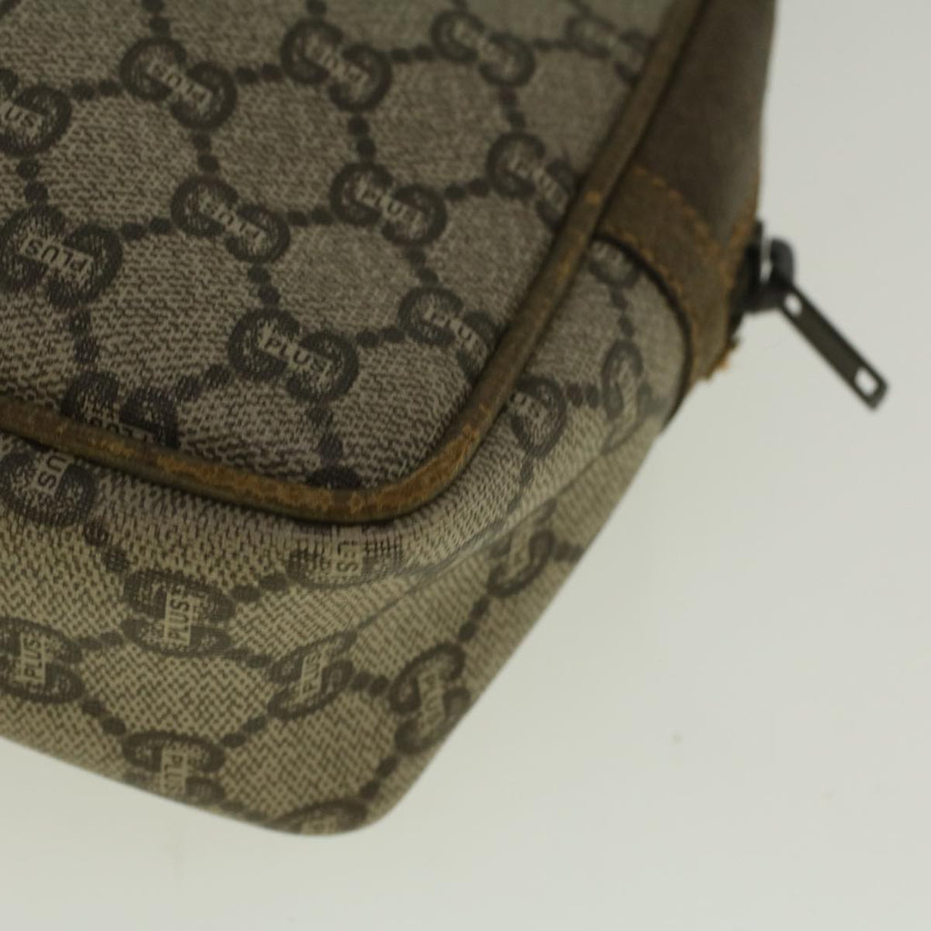 GUCCI GG PLUS Canvas Clutch Bag PVC Leather Beige th4270