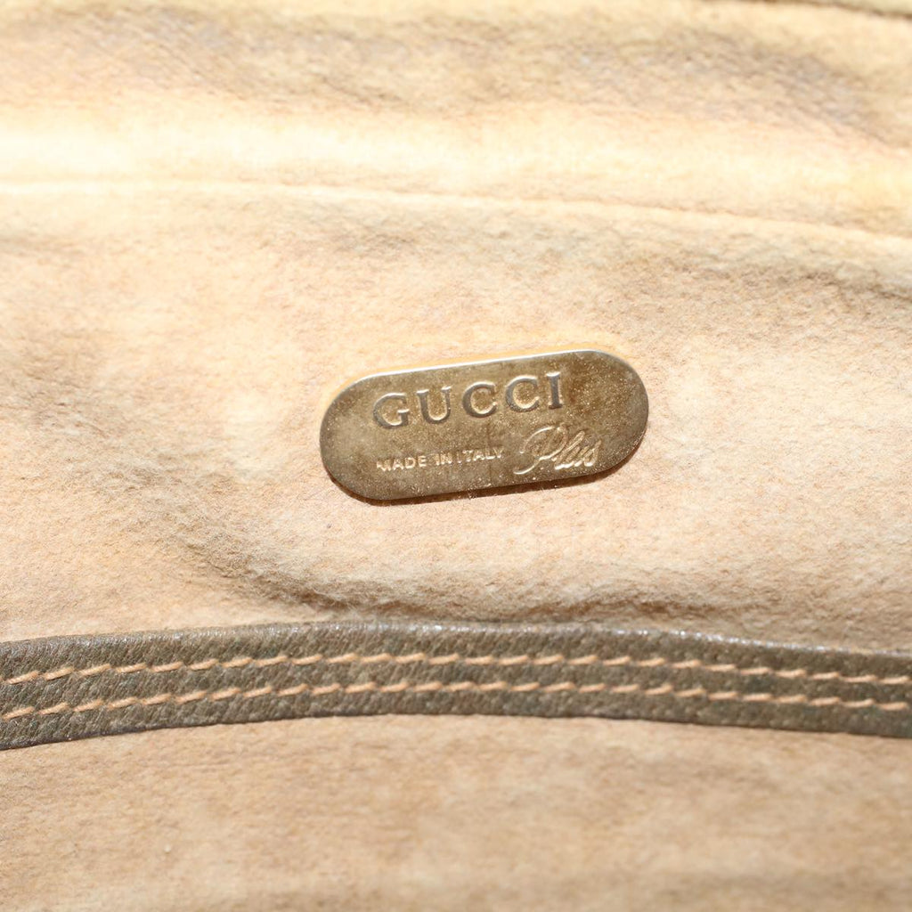 GUCCI GG PLUS Canvas Clutch Bag PVC Leather Beige th4270