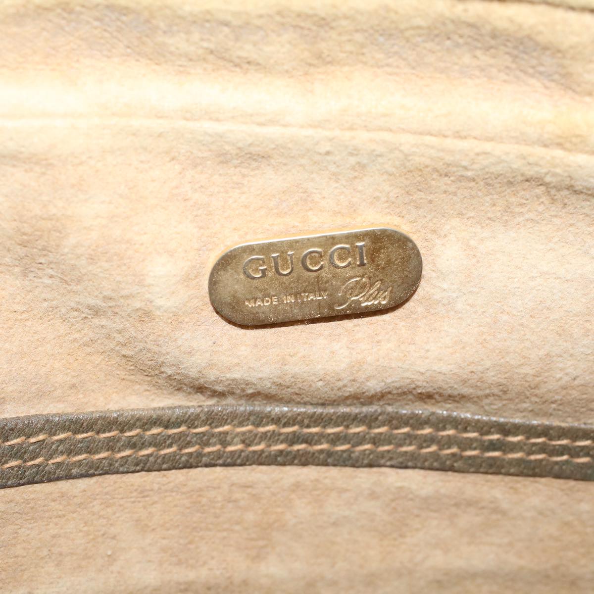 GUCCI GG PLUS Canvas Clutch Bag PVC Leather Beige th4270