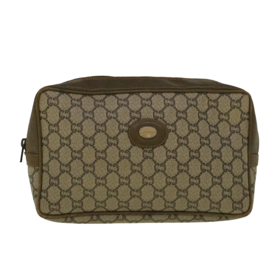 GUCCI GG PLUS Canvas Clutch Bag PVC Leather Beige th4270