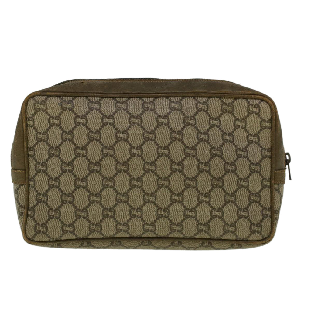 GUCCI GG PLUS Canvas Clutch Bag PVC Leather Beige th4270