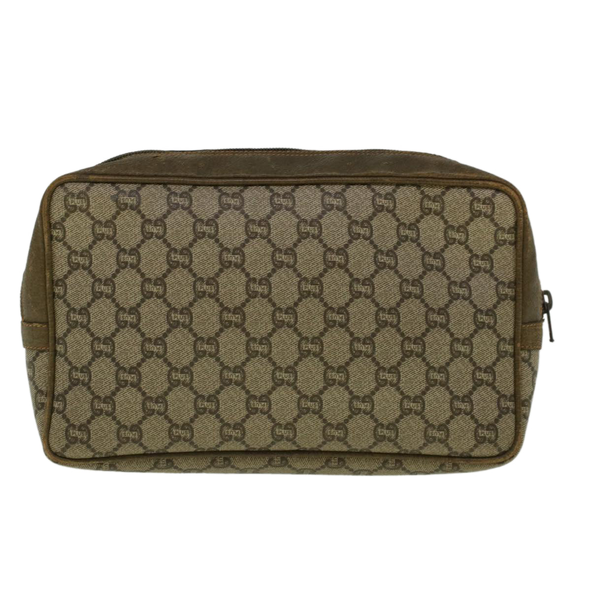 GUCCI GG PLUS Canvas Clutch Bag PVC Leather Beige th4270