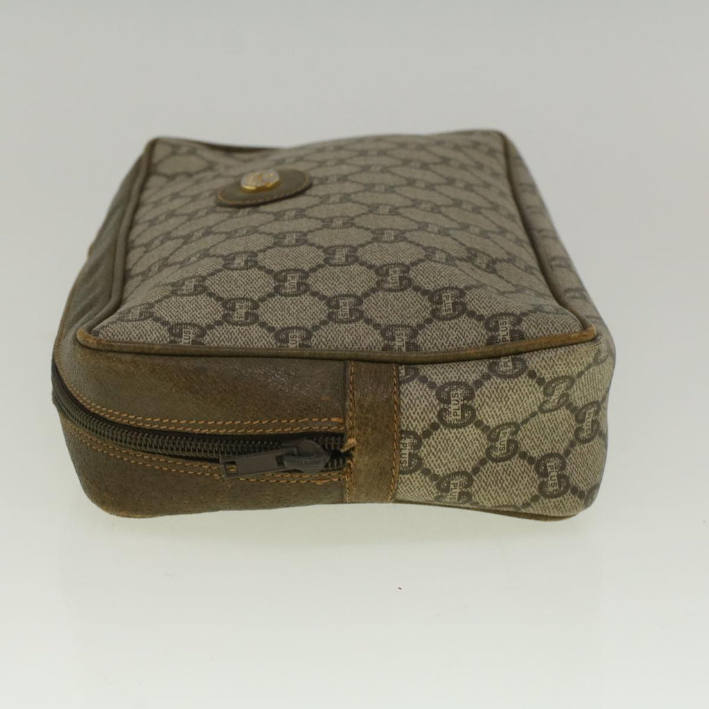 GUCCI GG PLUS Canvas Clutch Bag PVC Leather Beige th4270