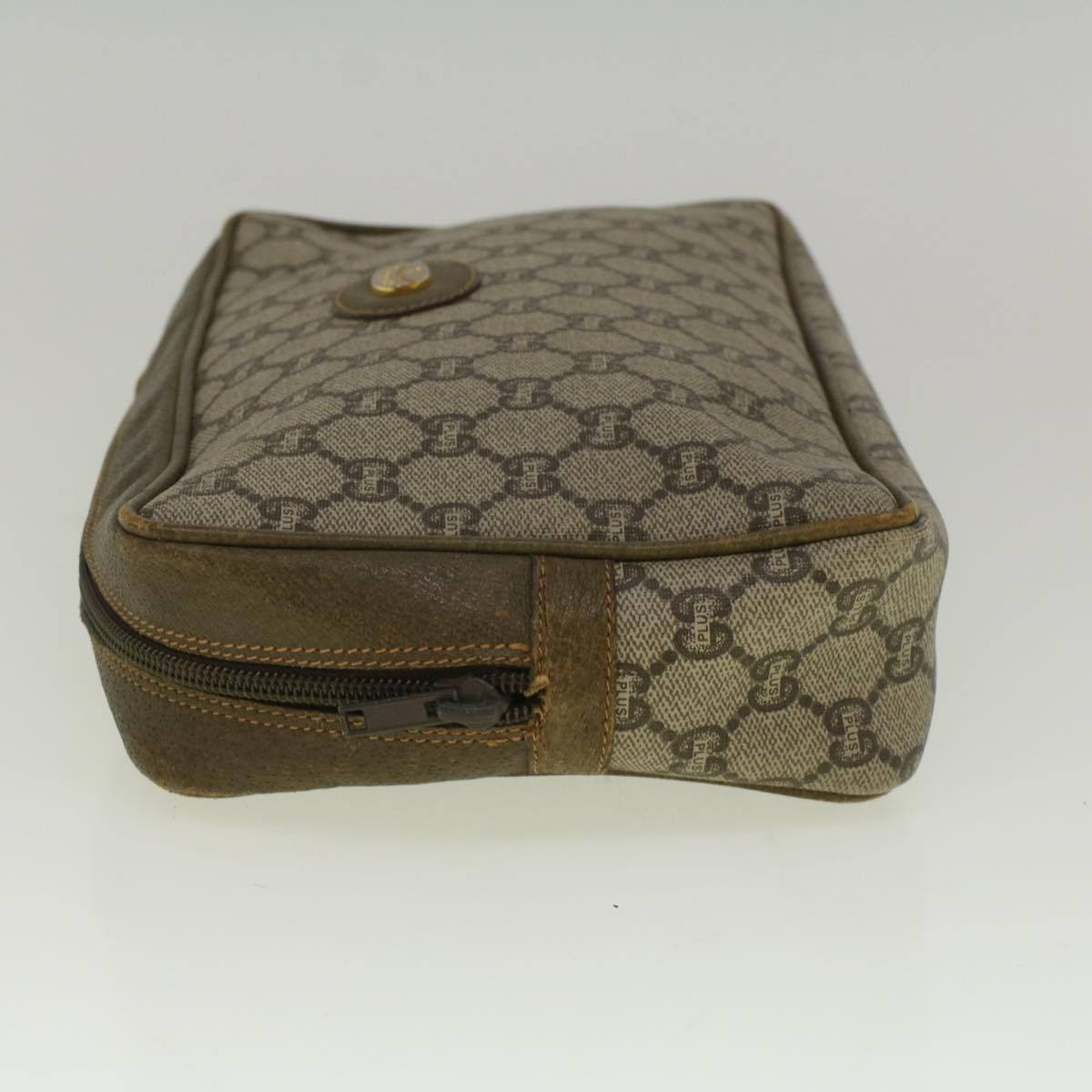GUCCI GG PLUS Canvas Clutch Bag PVC Leather Beige th4270