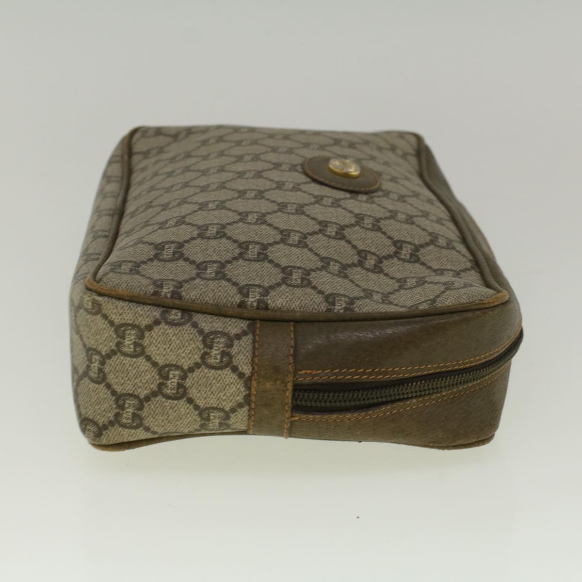 GUCCI GG PLUS Canvas Clutch Bag PVC Leather Beige th4270