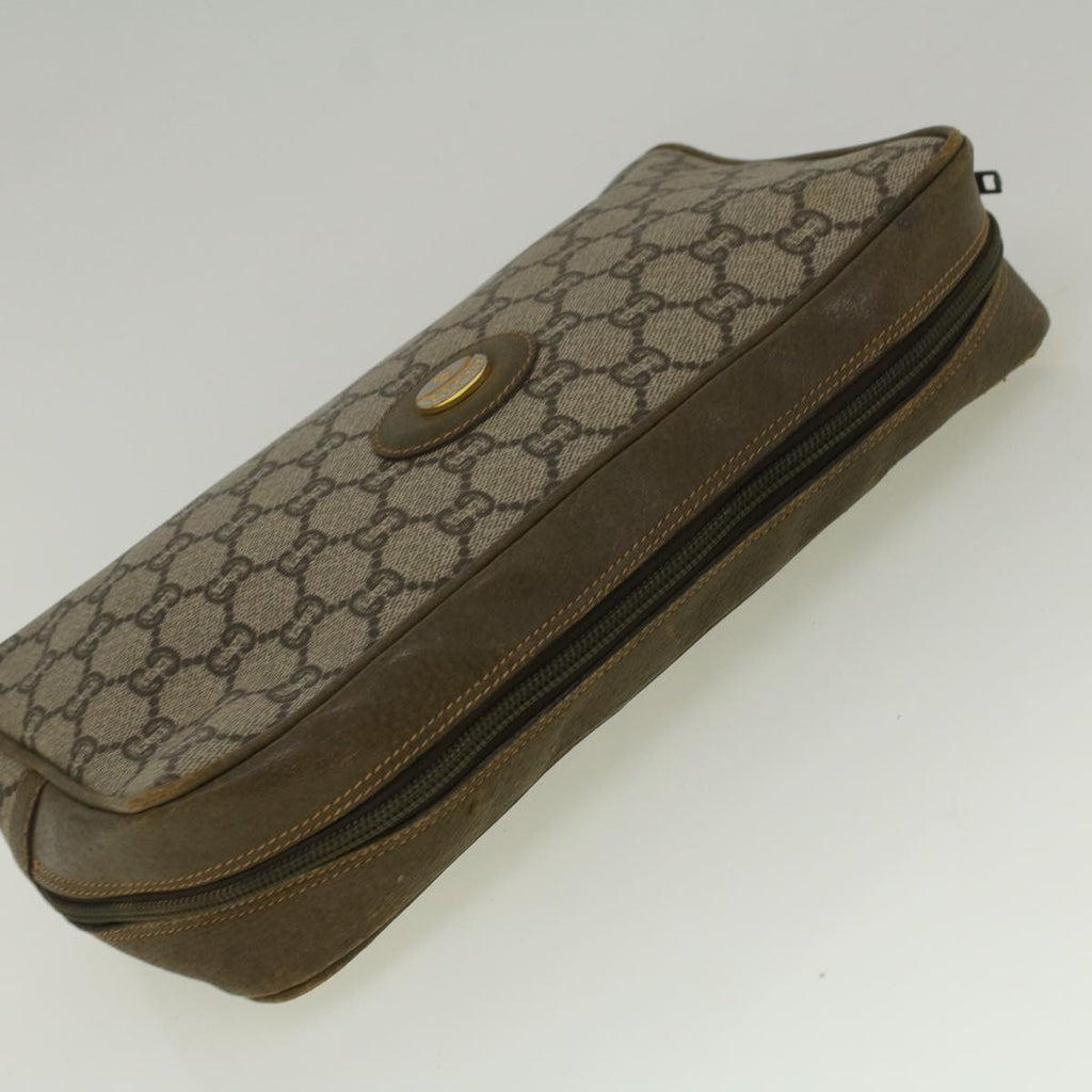 GUCCI GG PLUS Canvas Clutch Bag PVC Leather Beige th4270