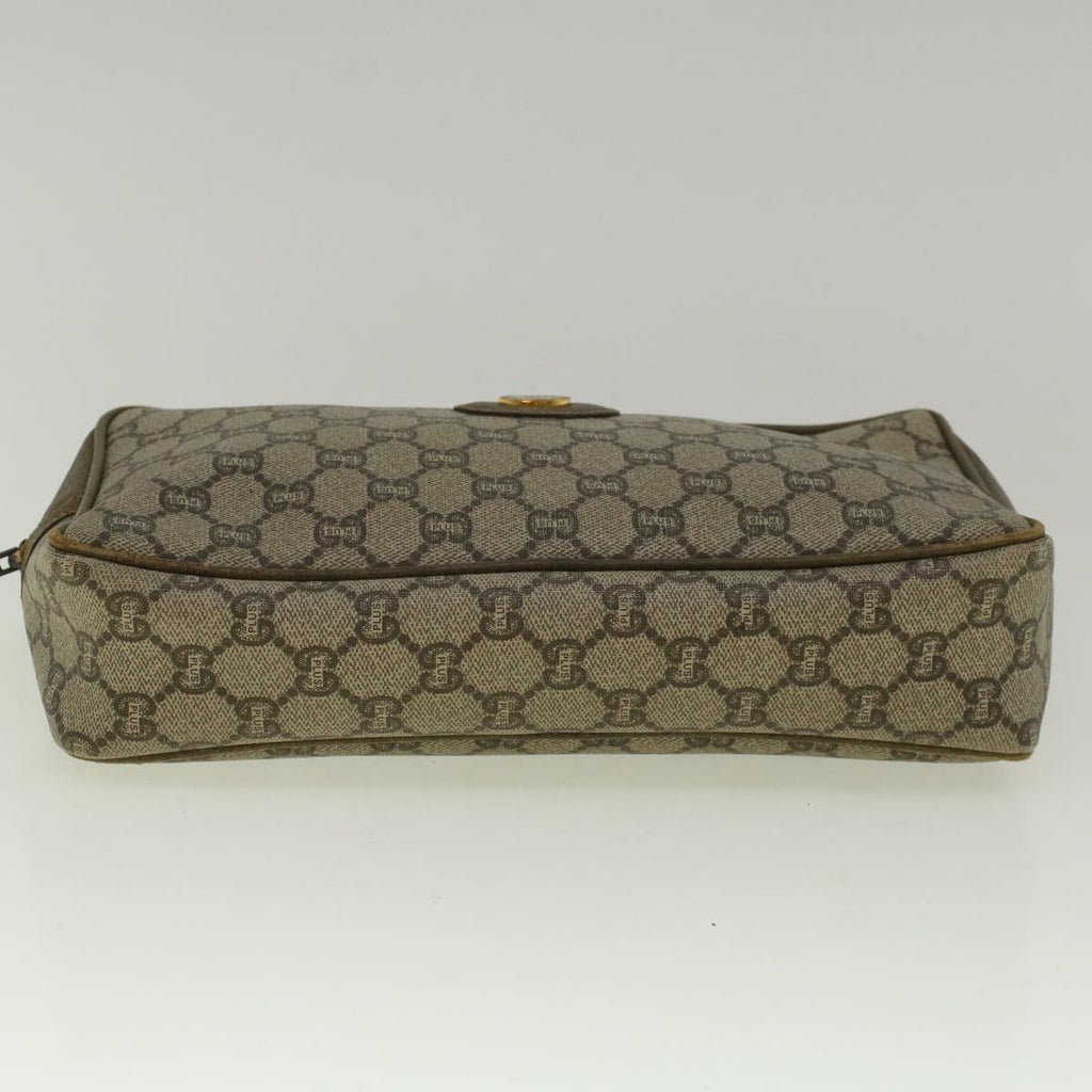 GUCCI GG PLUS Canvas Clutch Bag PVC Leather Beige th4270