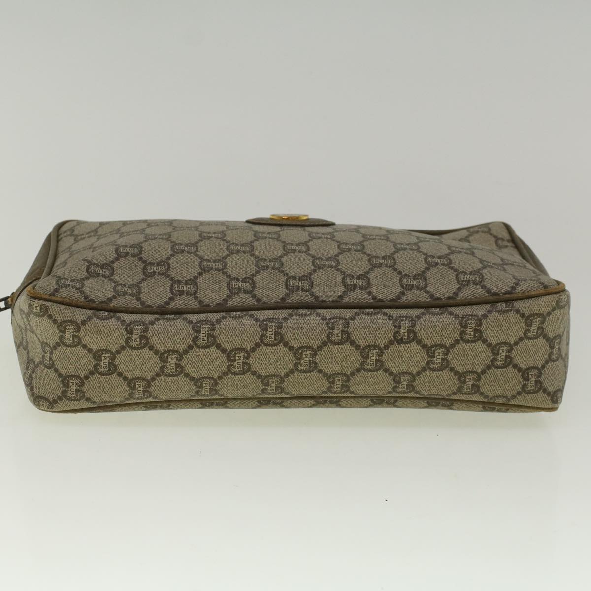 GUCCI GG PLUS Canvas Clutch Bag PVC Leather Beige th4270