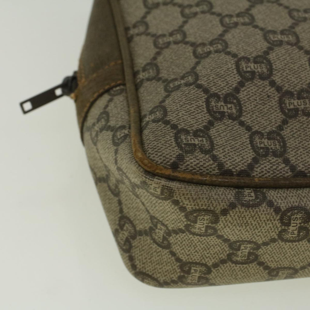 GUCCI GG PLUS Canvas Clutch Bag PVC Leather Beige th4270