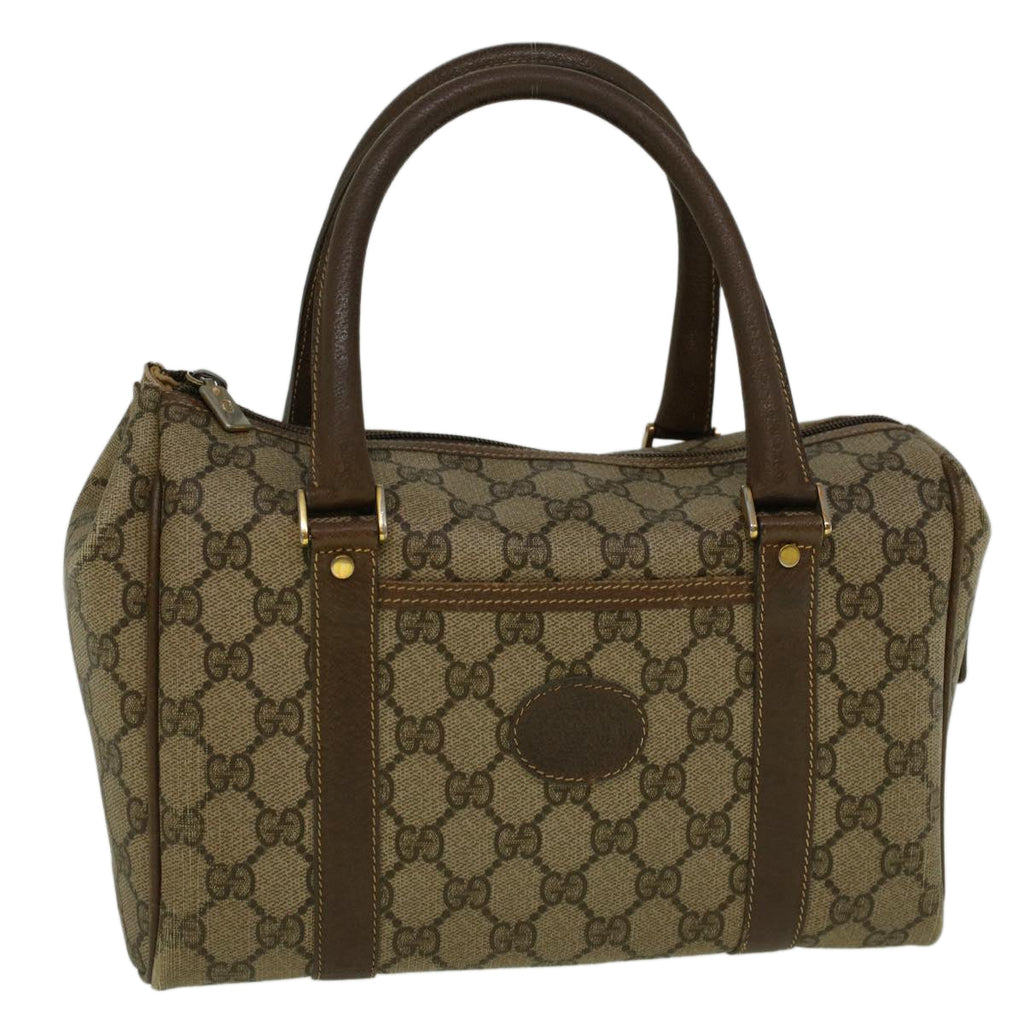GUCCI GG Canvas Boston Bag PVC Leather Beige th4287