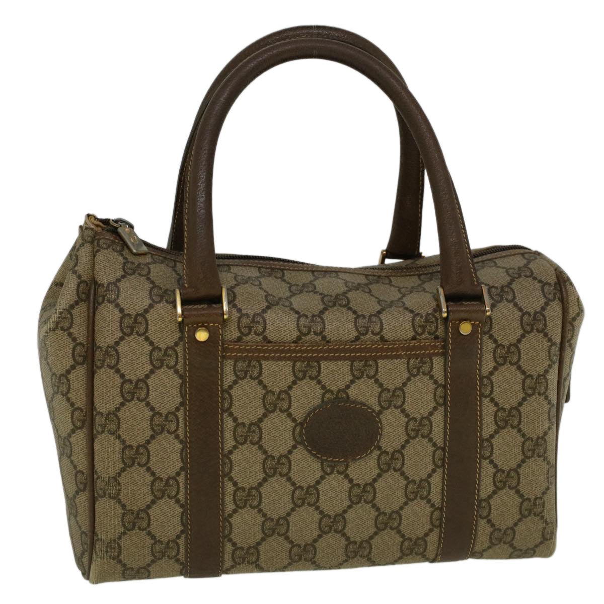GUCCI GG Canvas Boston Bag PVC Leather Beige th4287