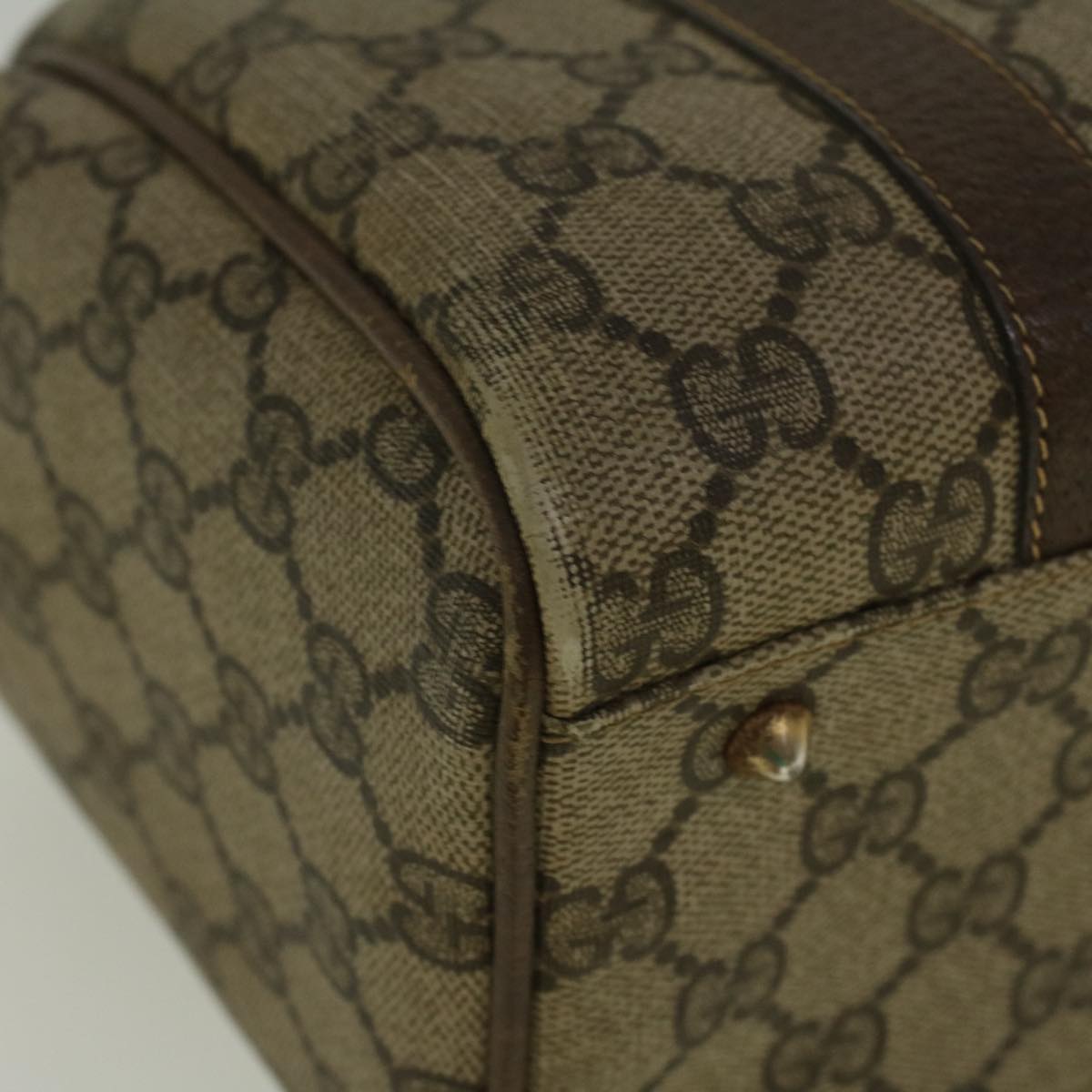 GUCCI GG Canvas Boston Bag PVC Leather Beige th4287