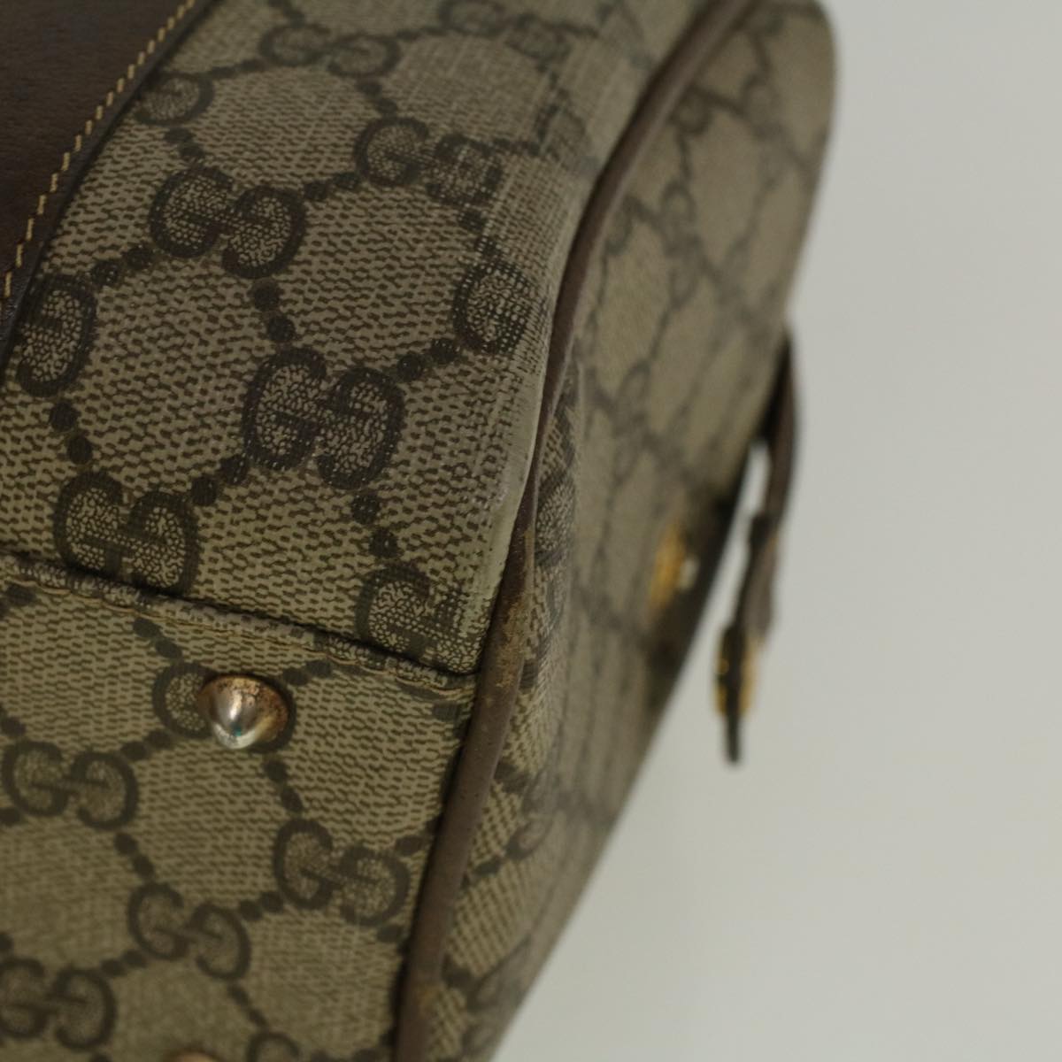 GUCCI GG Canvas Boston Bag PVC Leather Beige th4287