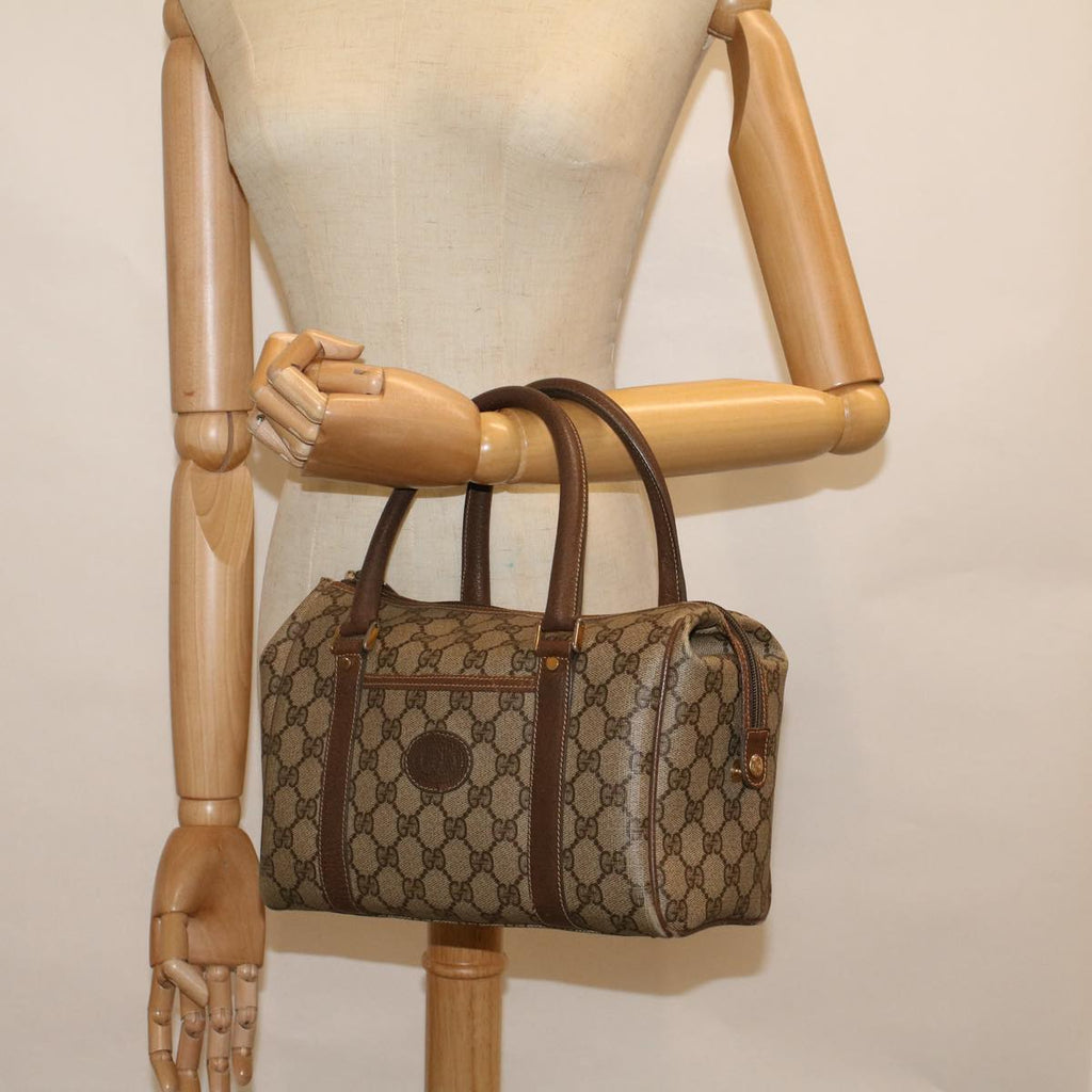 GUCCI GG Canvas Boston Bag PVC Leather Beige th4287
