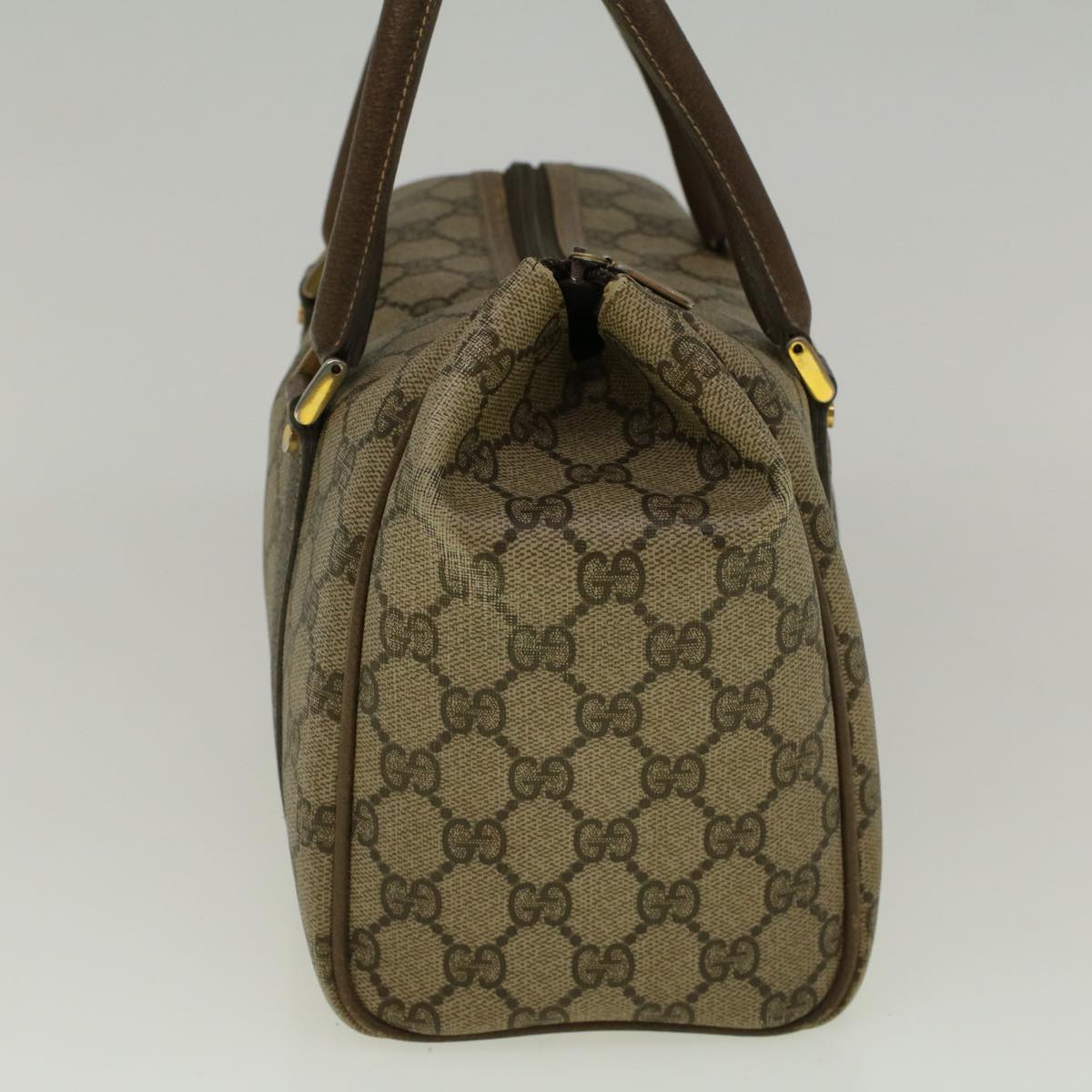GUCCI GG Canvas Boston Bag PVC Leather Beige th4287