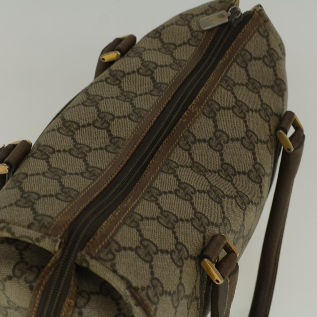 GUCCI GG Canvas Boston Bag PVC Leather Beige th4287