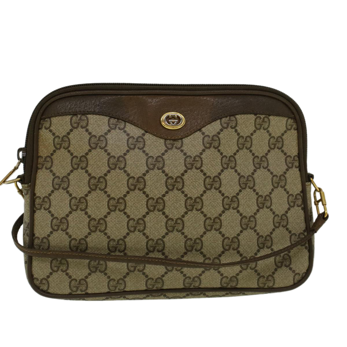 GUCCI GG Canvas Shoulder Bag PVC Leather Beige th4288