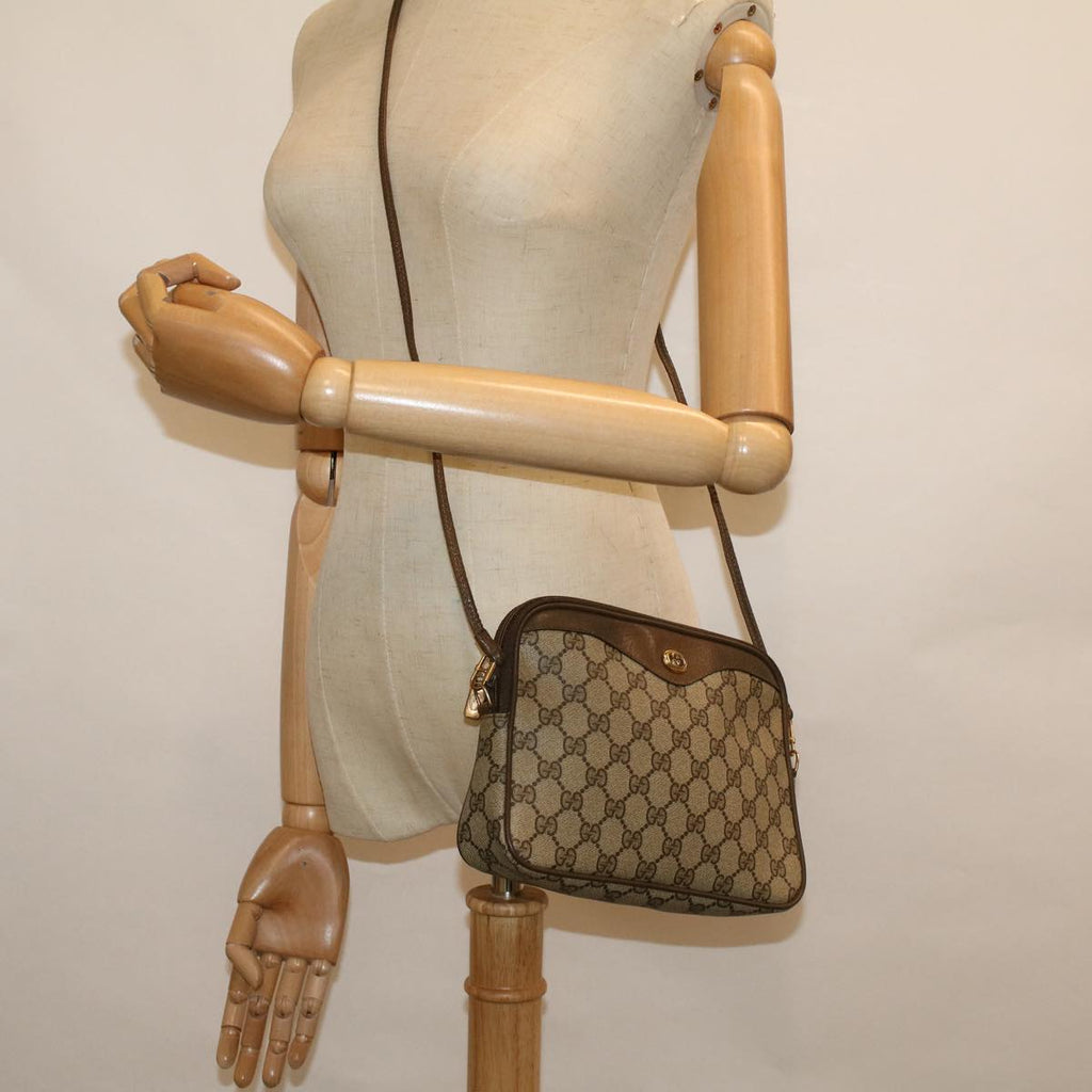 GUCCI GG Canvas Shoulder Bag PVC Leather Beige th4288