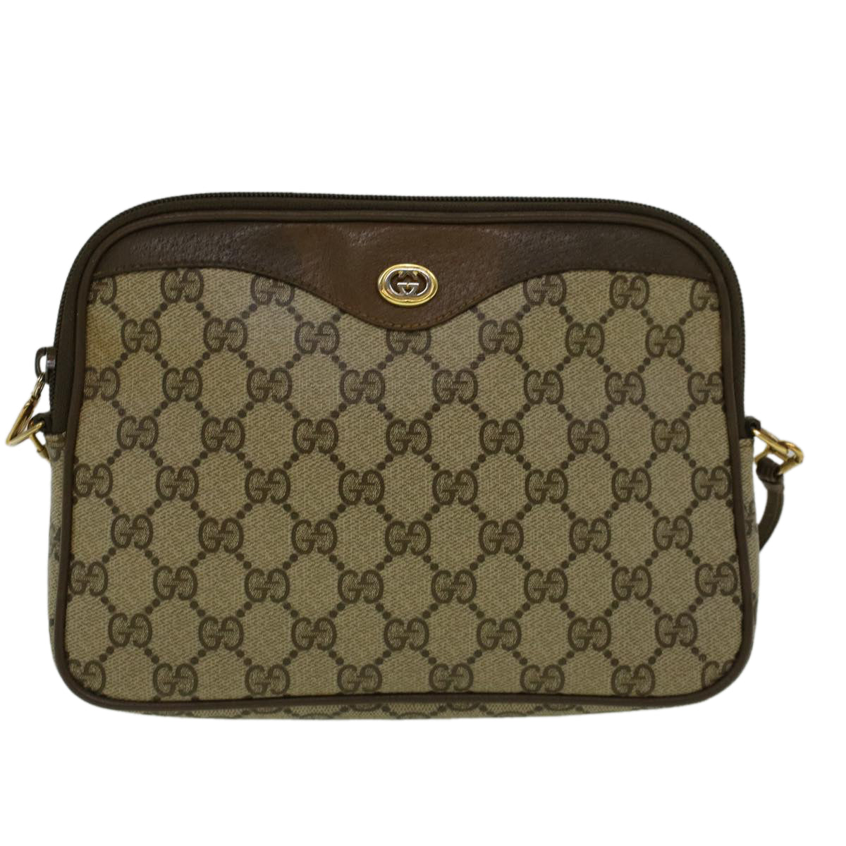 GUCCI GG Canvas Shoulder Bag PVC Leather Beige th4288