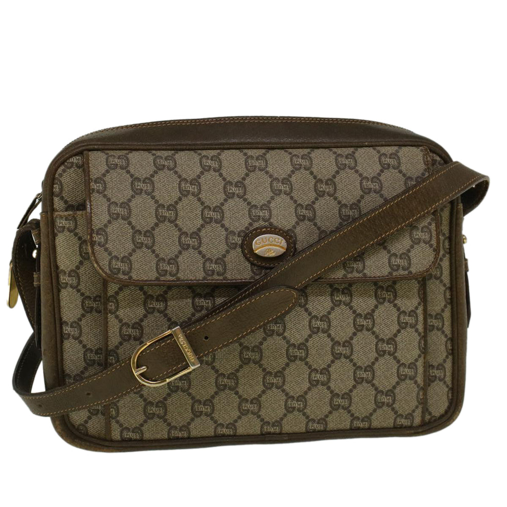 GUCCI GG PLUS Canvas Shoulder Bag PVC Leather Beige th4289