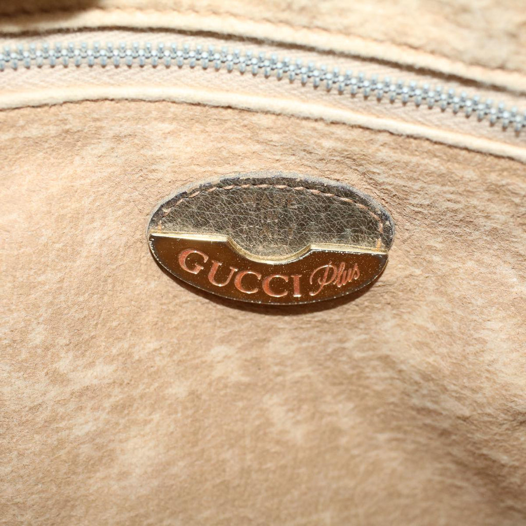 GUCCI GG PLUS Canvas Shoulder Bag PVC Leather Beige th4289
