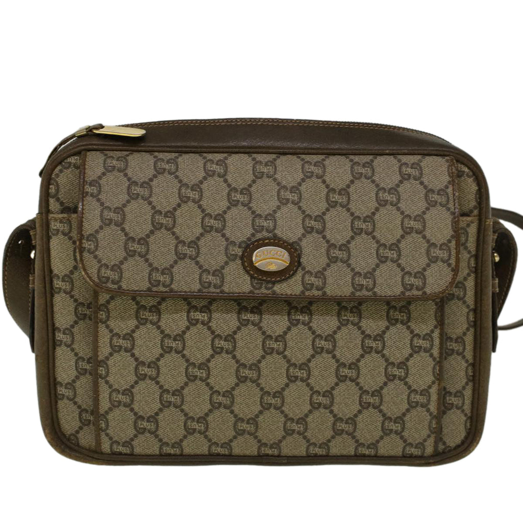 GUCCI GG PLUS Canvas Shoulder Bag PVC Leather Beige th4289