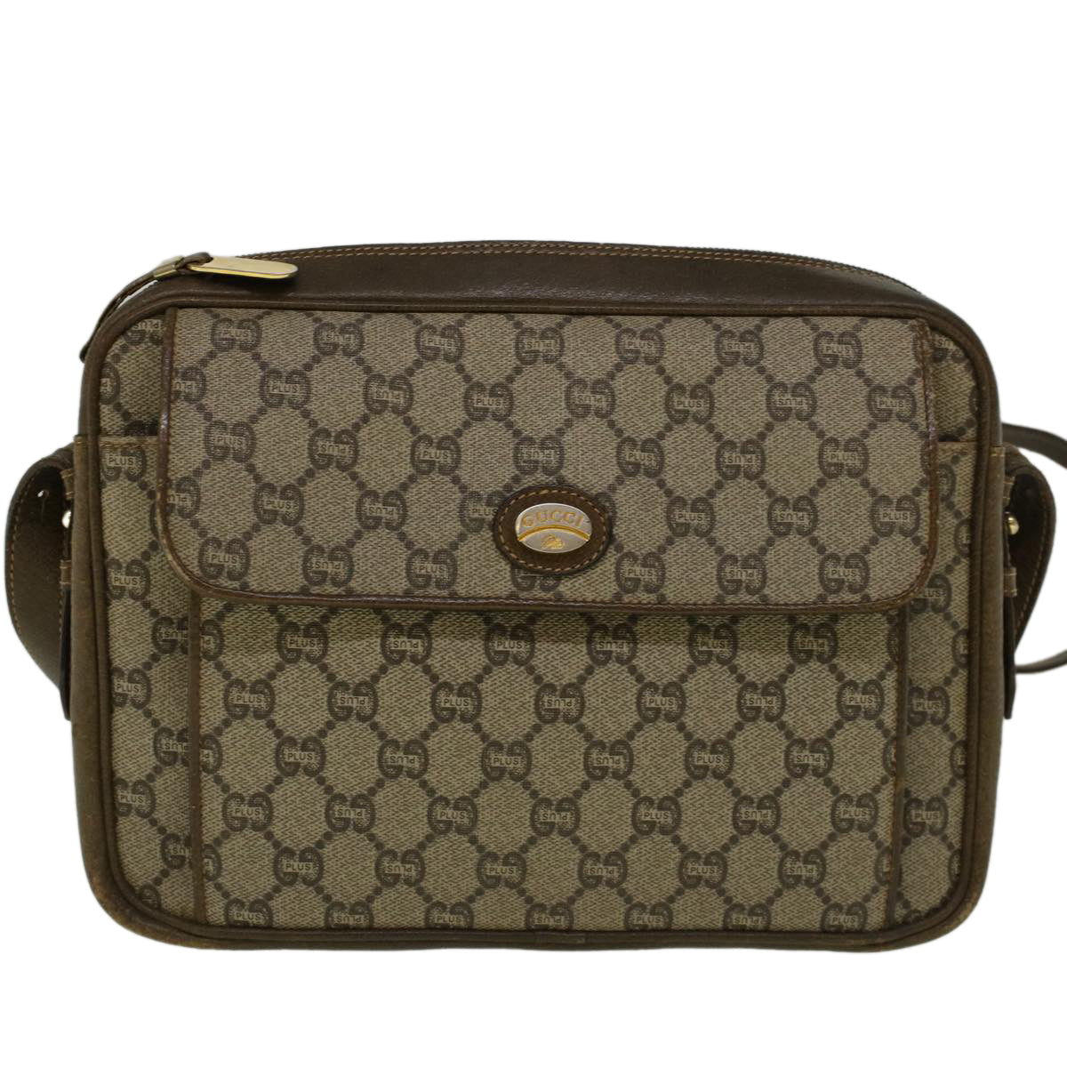 GUCCI GG PLUS Canvas Shoulder Bag PVC Leather Beige th4289