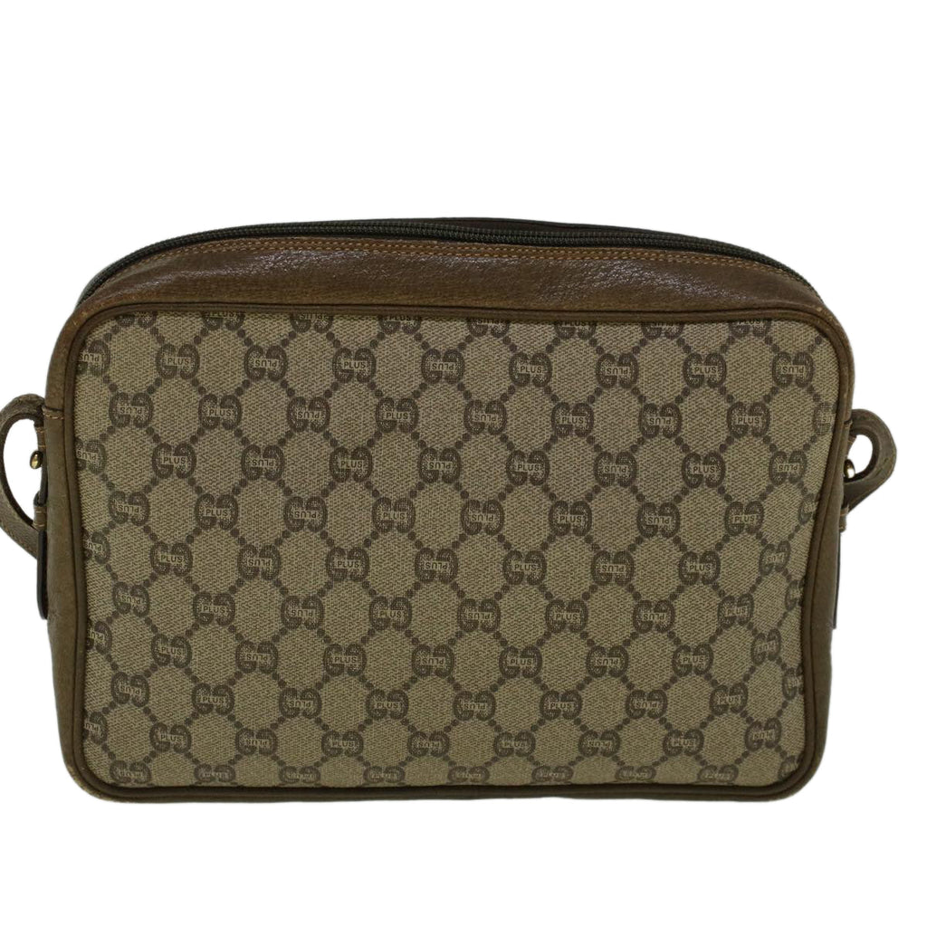 GUCCI GG PLUS Canvas Shoulder Bag PVC Leather Beige th4289