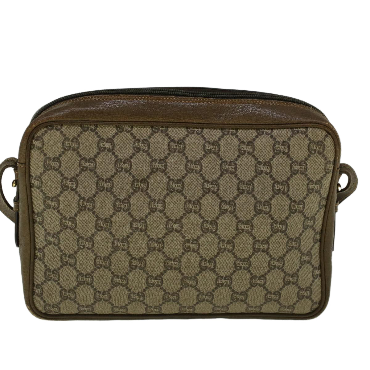 GUCCI GG PLUS Canvas Shoulder Bag PVC Leather Beige th4289