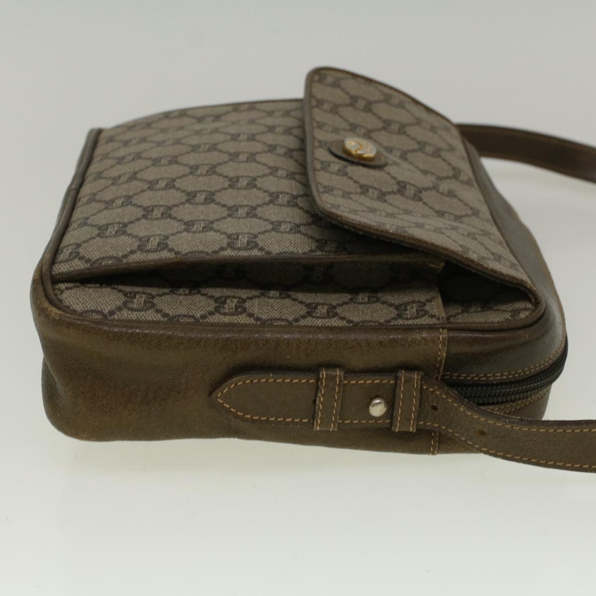 GUCCI GG PLUS Canvas Shoulder Bag PVC Leather Beige th4289