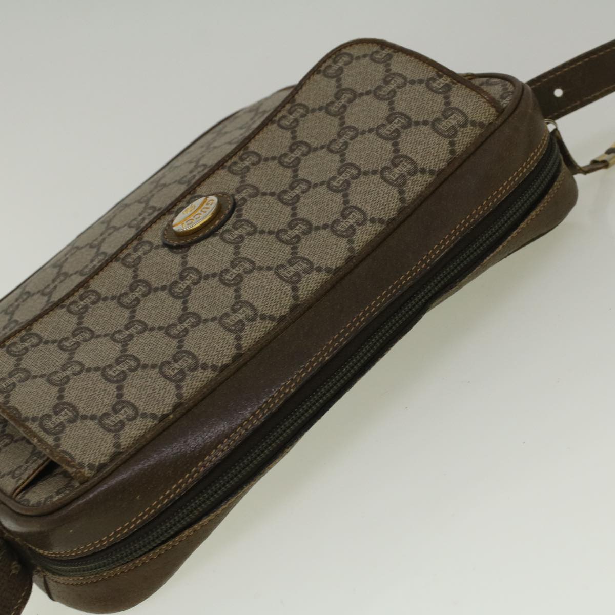 GUCCI GG PLUS Canvas Shoulder Bag PVC Leather Beige th4289