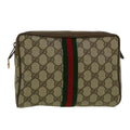 GUCCI GG Canvas Web Sherry Line Clutch Bag PVC Leather Beige Green th4290