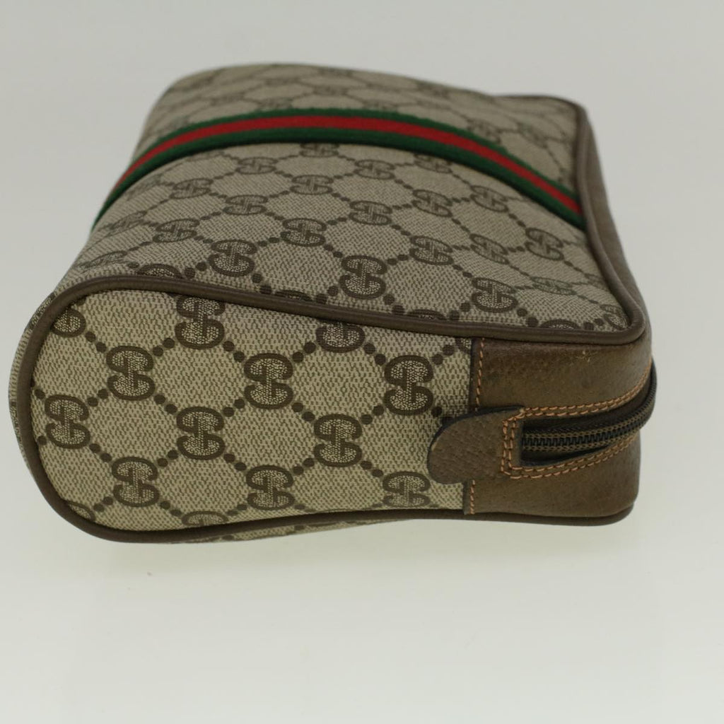 GUCCI GG Canvas Web Sherry Line Clutch Bag PVC Leather Beige Green th4290