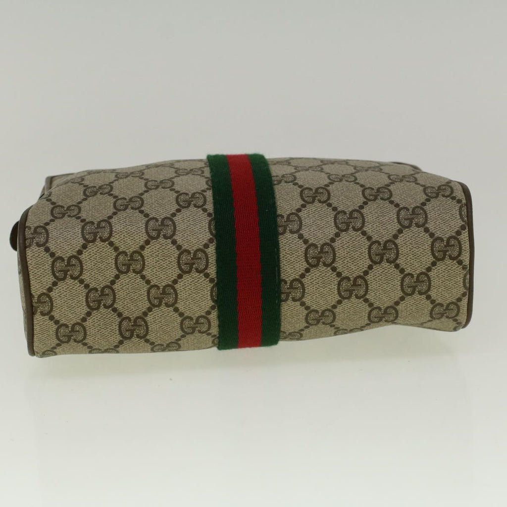 GUCCI GG Canvas Web Sherry Line Clutch Bag PVC Leather Beige Green th4290