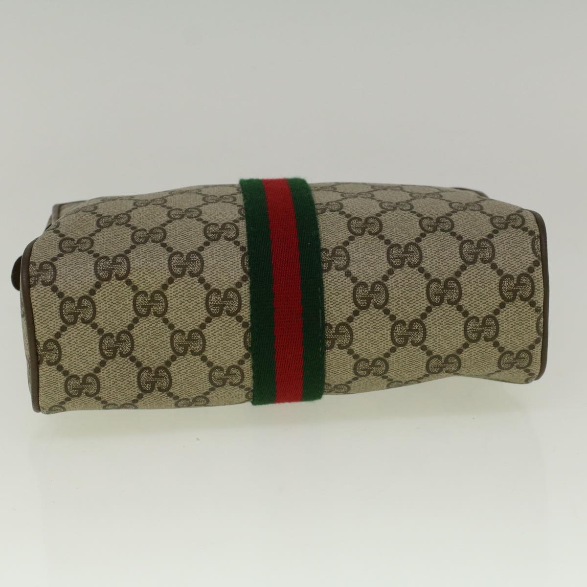 GUCCI GG Canvas Web Sherry Line Clutch Bag PVC Leather Beige Green th4290