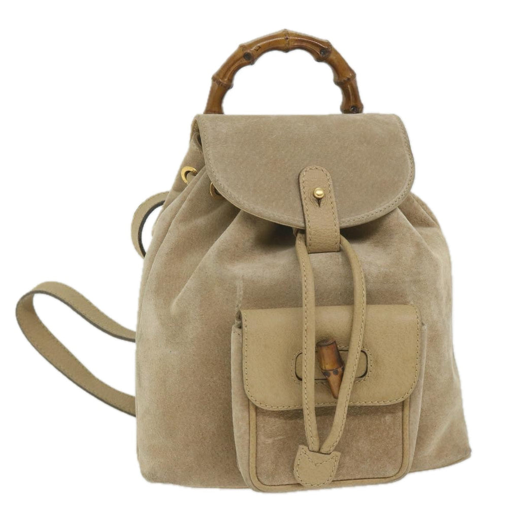 GUCCI Bamboo Backpack Suede Beige th4299