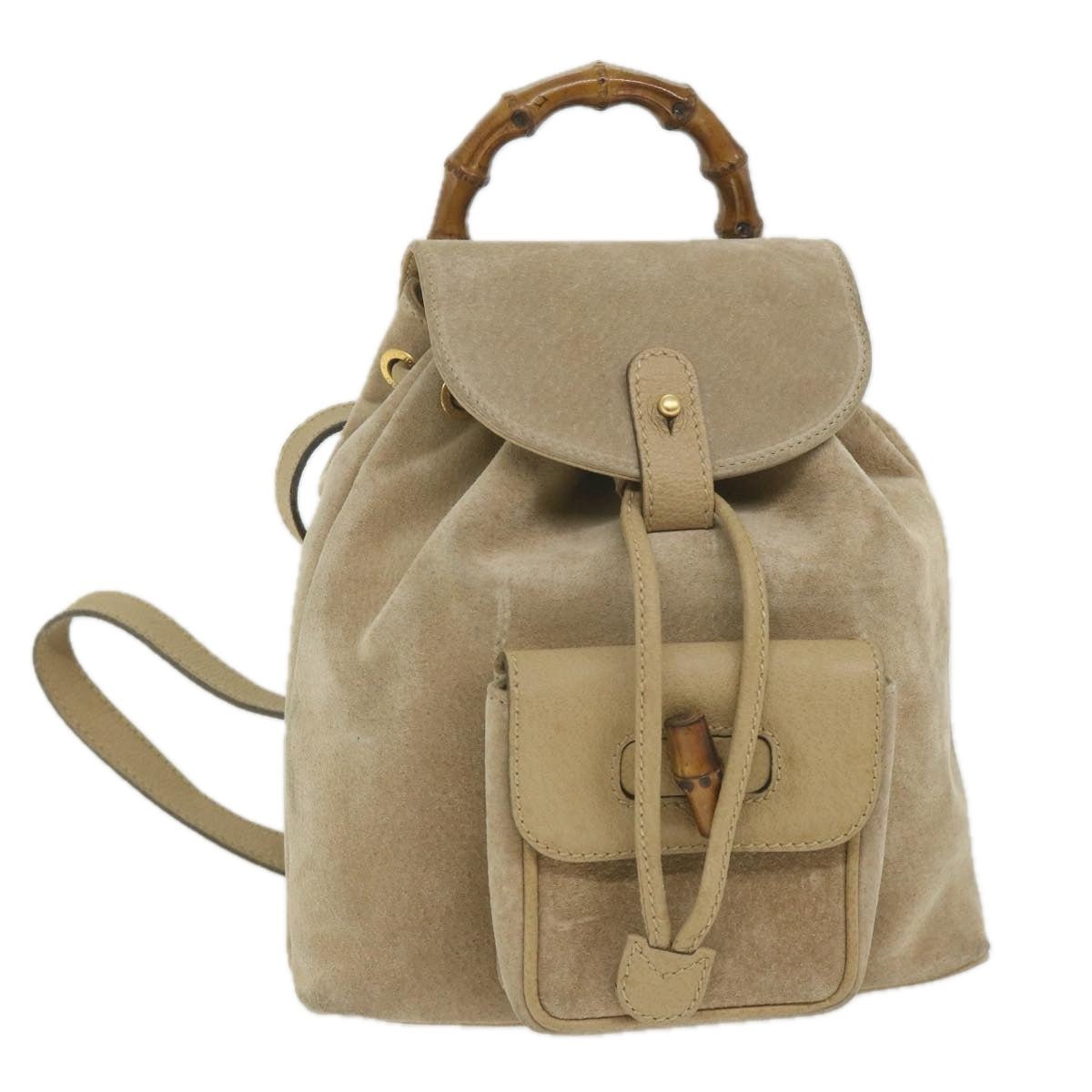 GUCCI Bamboo Backpack Suede Beige th4299