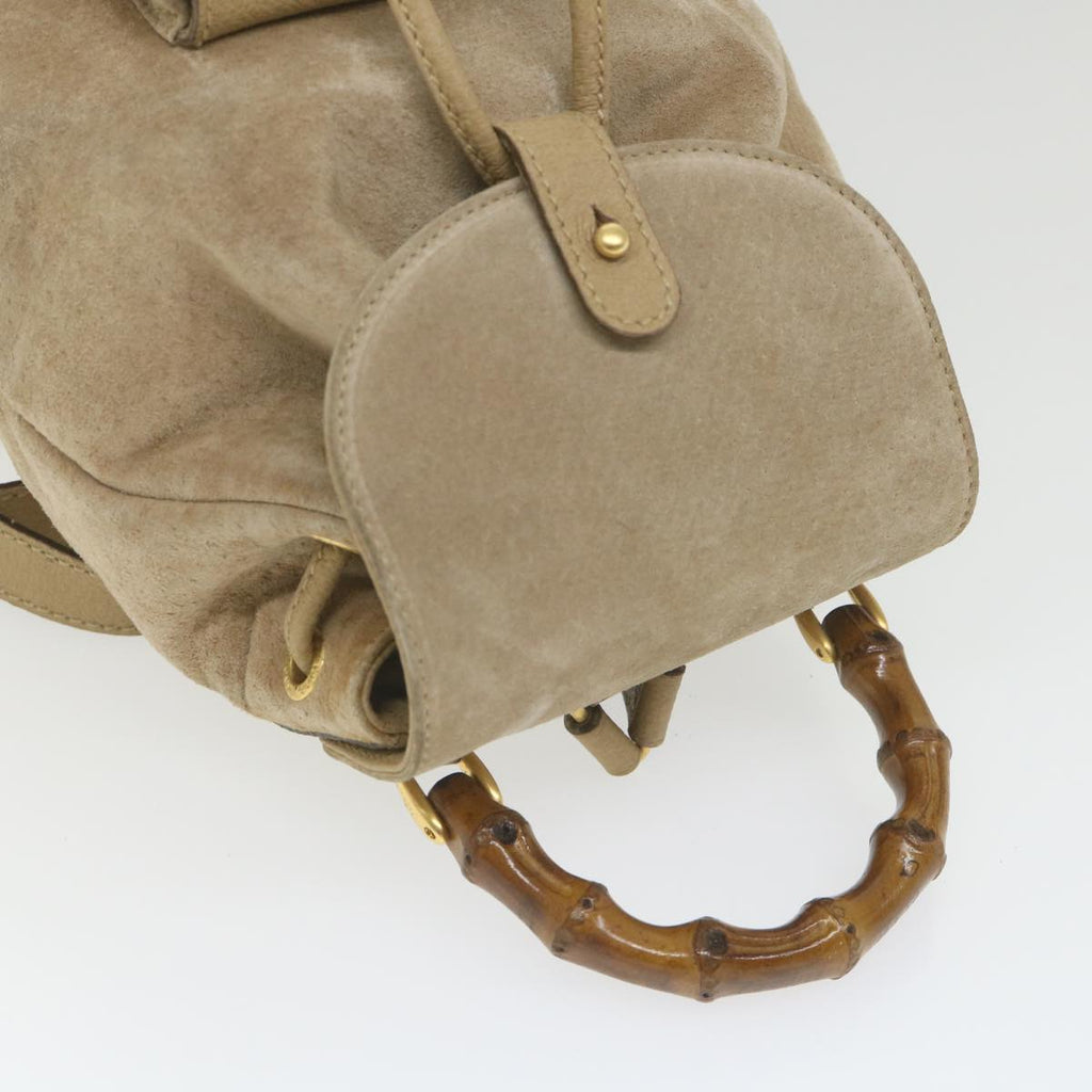 GUCCI Bamboo Backpack Suede Beige th4299