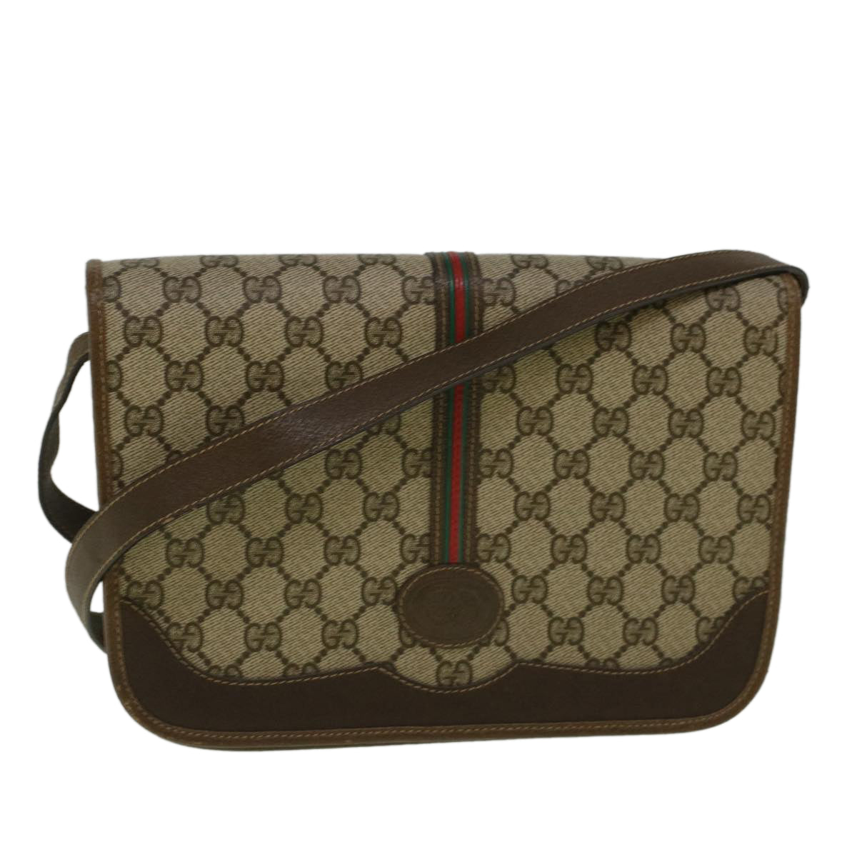 GUCCI GG Canvas Web Sherry Line Shoulder Bag PVC Leather Beige Green th4302