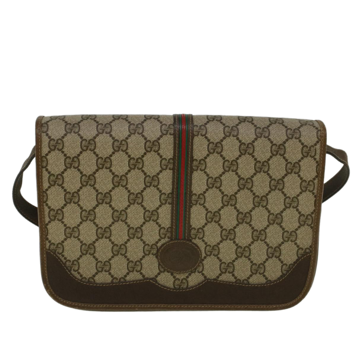 GUCCI GG Canvas Web Sherry Line Shoulder Bag PVC Leather Beige Green th4302