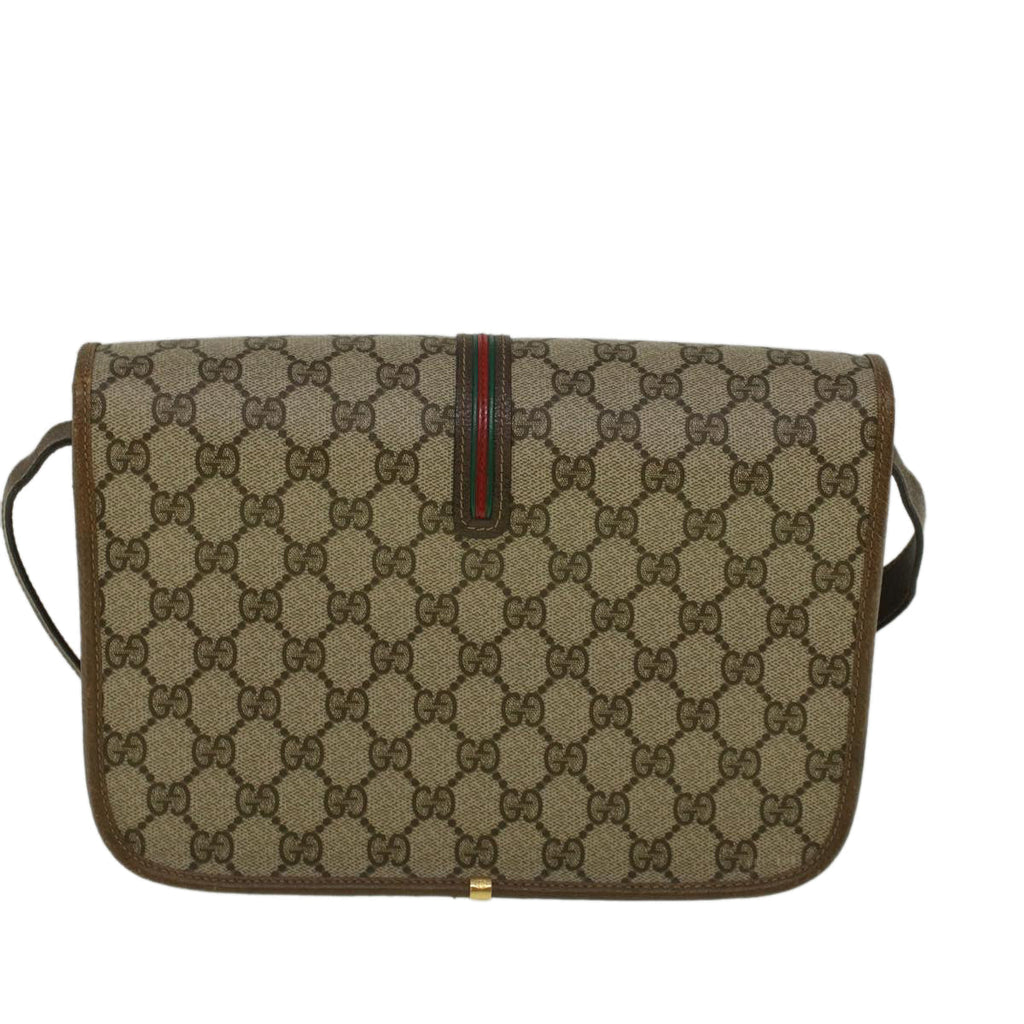 GUCCI GG Canvas Web Sherry Line Shoulder Bag PVC Leather Beige Green th4302