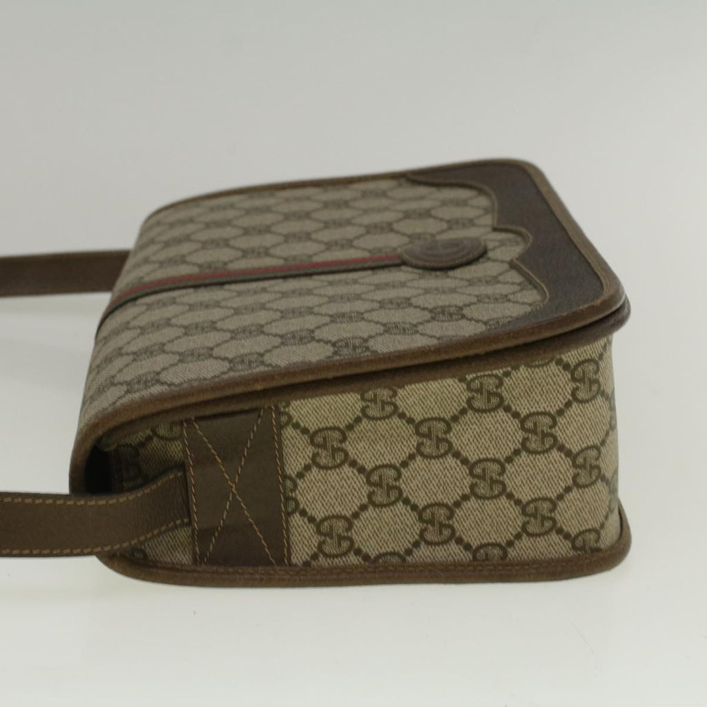GUCCI GG Canvas Web Sherry Line Shoulder Bag PVC Leather Beige Green th4302