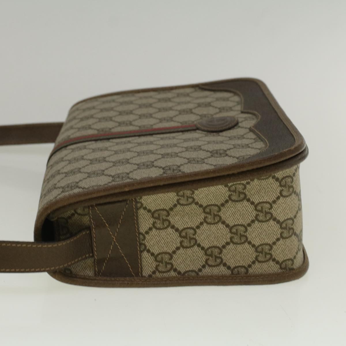 GUCCI GG Canvas Web Sherry Line Shoulder Bag PVC Leather Beige Green th4302