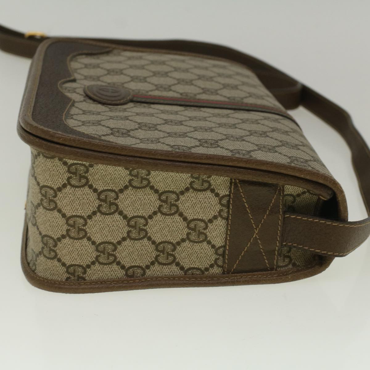 GUCCI GG Canvas Web Sherry Line Shoulder Bag PVC Leather Beige Green th4302