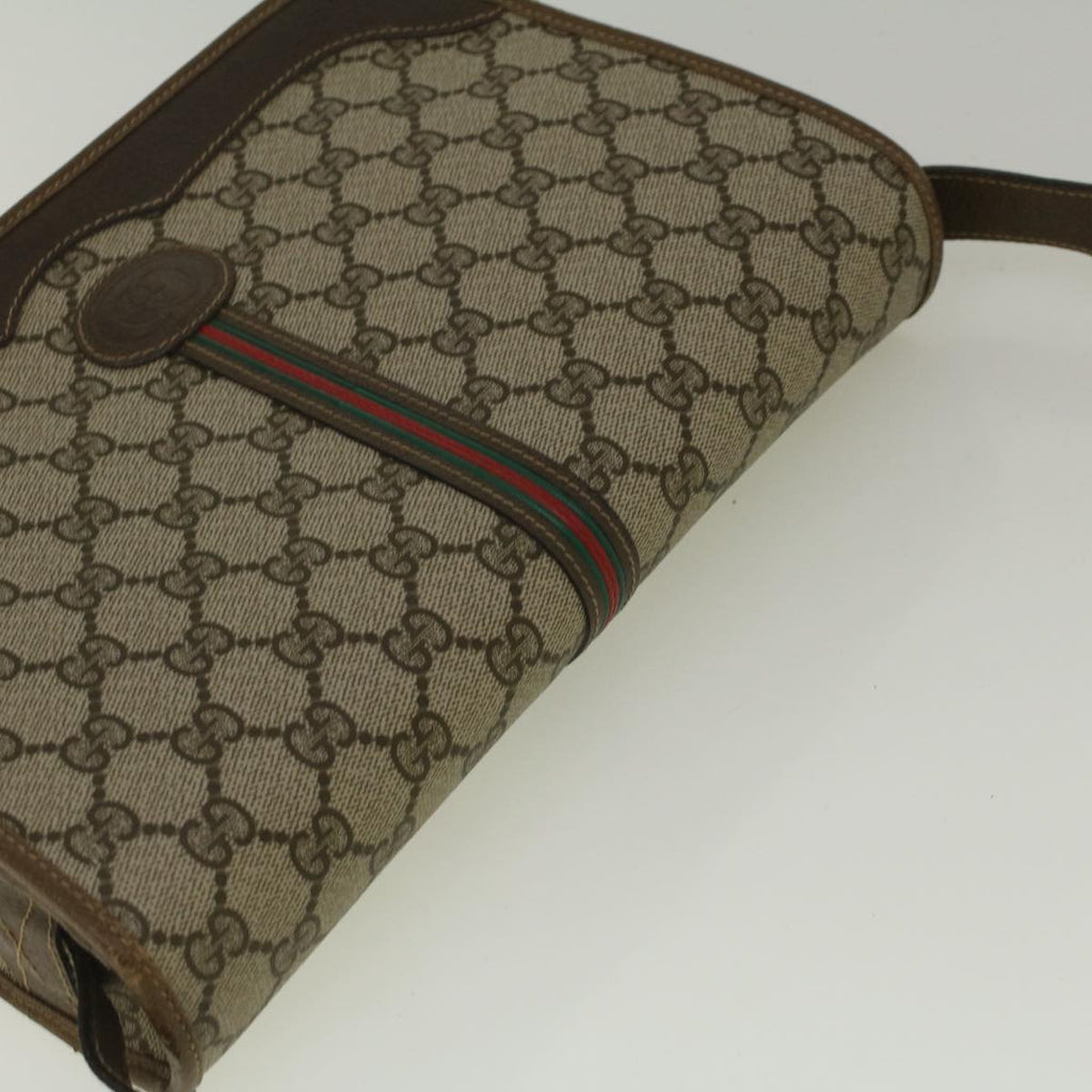 GUCCI GG Canvas Web Sherry Line Shoulder Bag PVC Leather Beige Green th4302