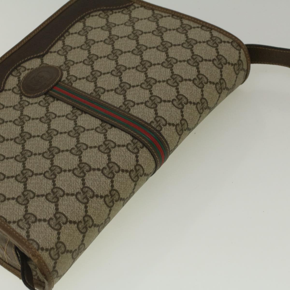 GUCCI GG Canvas Web Sherry Line Shoulder Bag PVC Leather Beige Green th4302