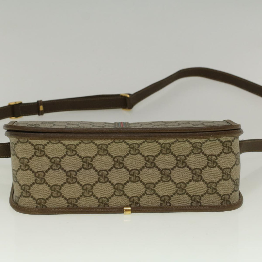 GUCCI GG Canvas Web Sherry Line Shoulder Bag PVC Leather Beige Green th4302