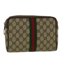 GUCCI GG Canvas Web Sherry Line Clutch Bag PVC Leather Beige Green th4309